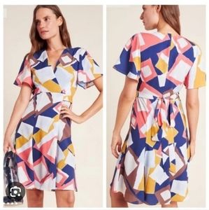 Anthropologie Hutch Blaise Wrap Mini Dress Flutter Sleeve Abstract Print